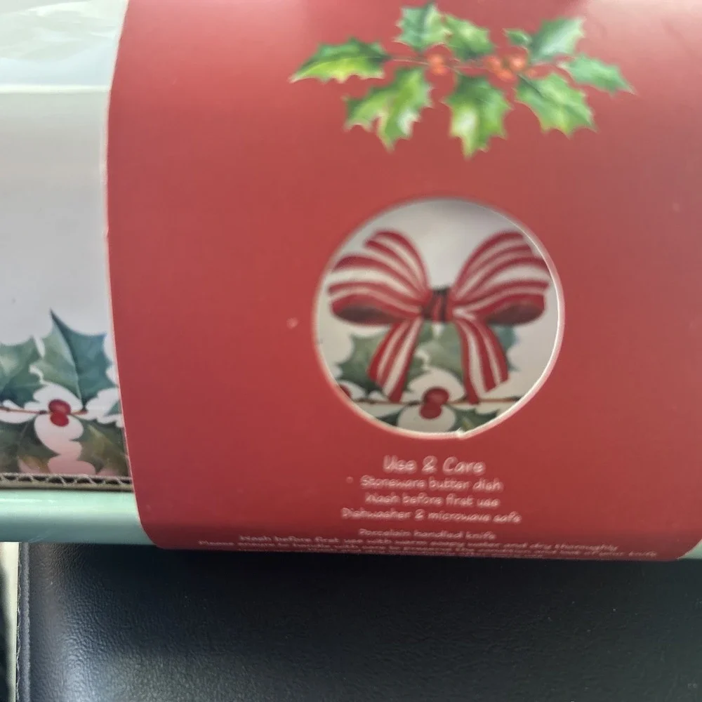 Christmas Holly Butter Dish With Knife Harvest Green Studio Designed In England